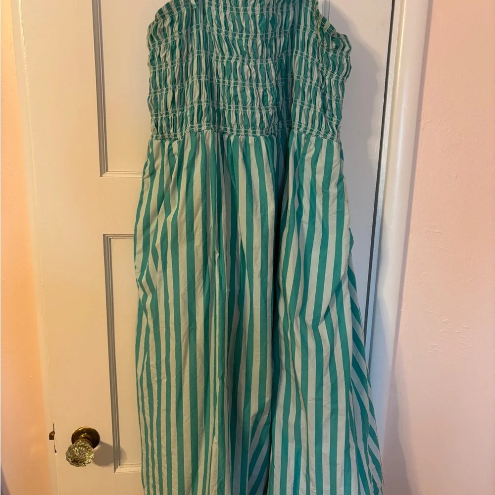 A New Day Turquoise and White Ruched Blouse - Picture 3 of 3